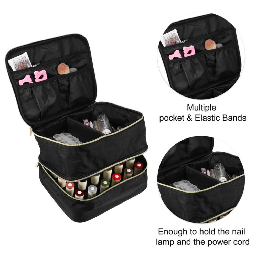 1 Pcs Double Layer Nail Polish Carrying Case for Nail Polish Nylon Black - Picture 5 of 6